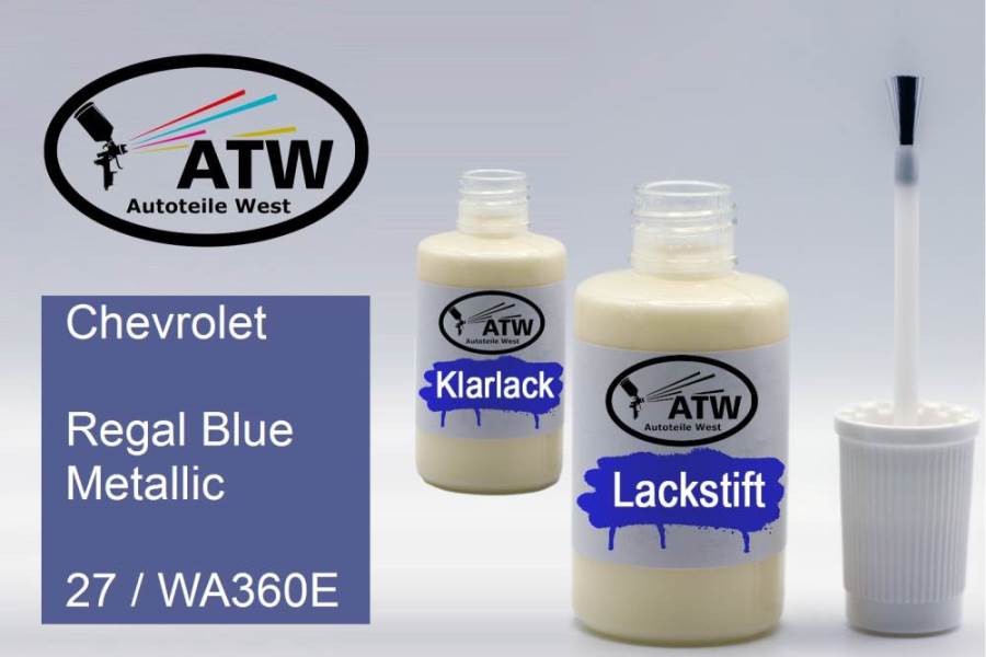 Chevrolet, Regal Blue Metallic, 27 / WA360E: 20ml Lackstift + 20ml Klarlack - Set, von ATW Autoteile West.